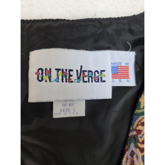 On The Verge Vest Womens Large Multicolor Tapestry Patchwork Button Lined USA - Picture 2 of 9